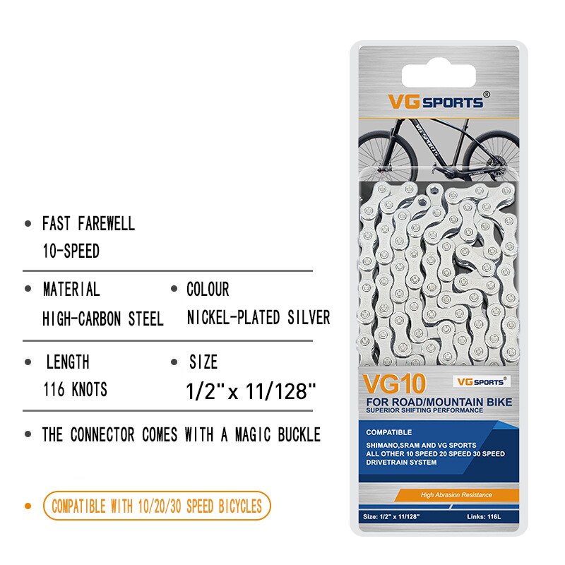 Bicycle Chain 8 9 10 11 Speed Nickel plated Colorful Silver Lightweight Mountain Road Bike MTB Chains Part 116 Links: 10 Speed
