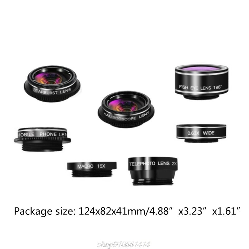 7 in 1 Phone Camera Lens Kit Wide Angle/Fisheye Lens Special Effects Lens Kit For Smartphones/And-roid Phones A13 21