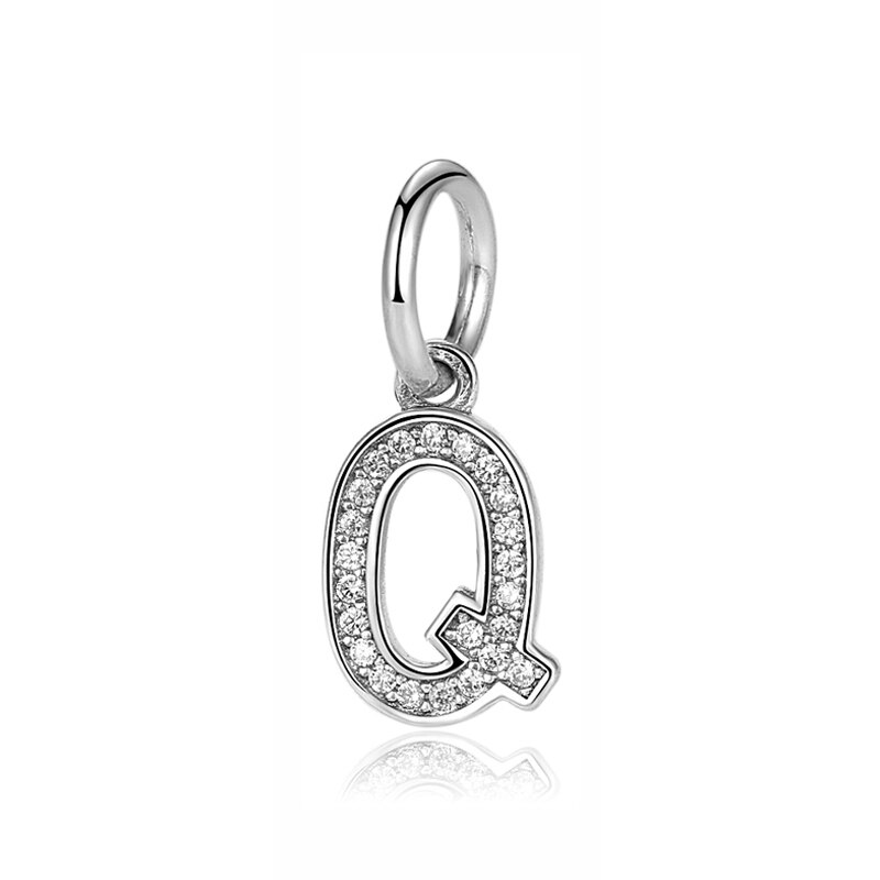Original 100% de Plata de Ley 925 del encanto del grano de A-Z cartas colgante encantos alfabeto pulseras de las mujeres la fabricación de la joyería DIY: Q