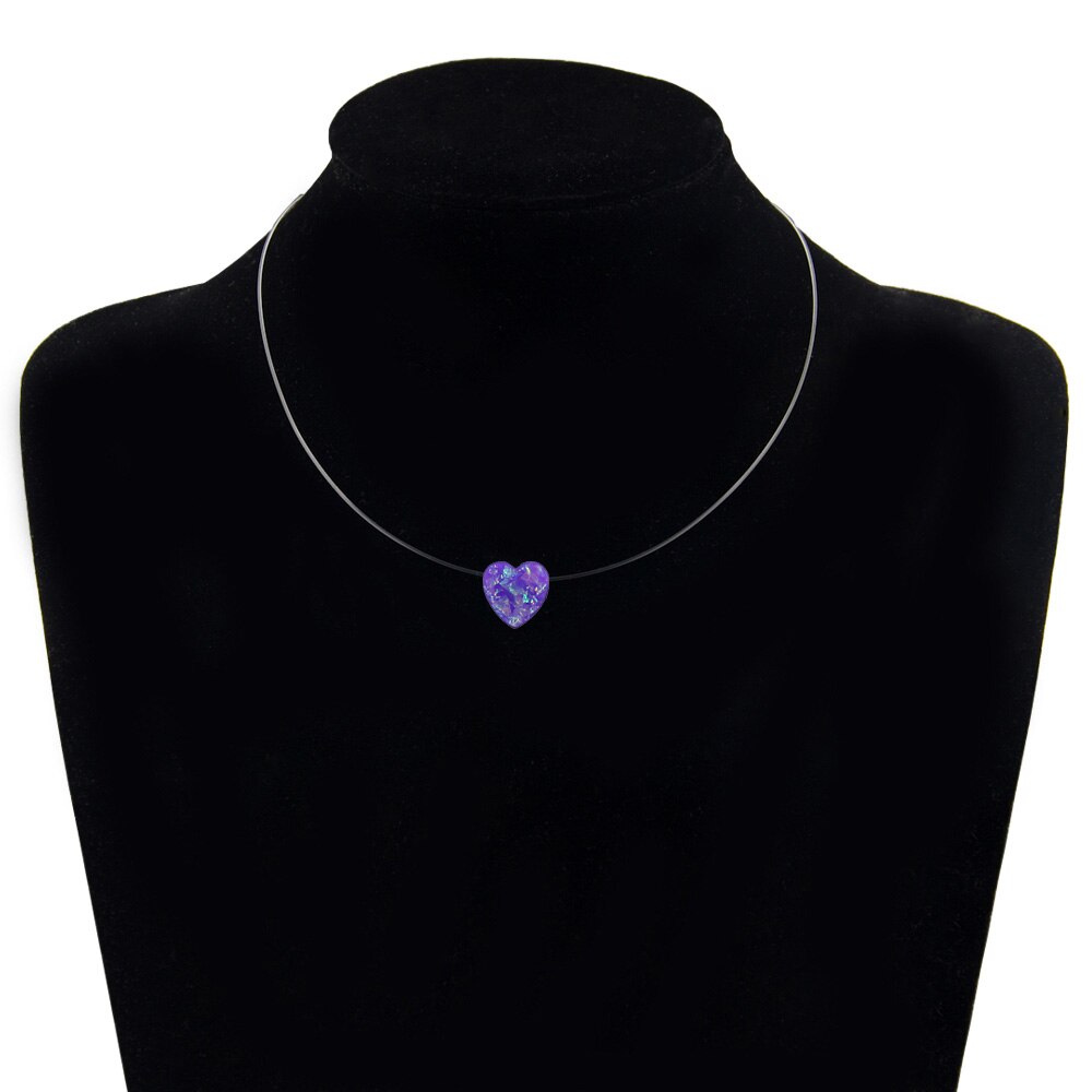 Kvindelig gennemsigtig fiskeline halskæde usynlig kæde lille kærligheds halskæde kvinder harpiks hjerte choker halskæde collier femme