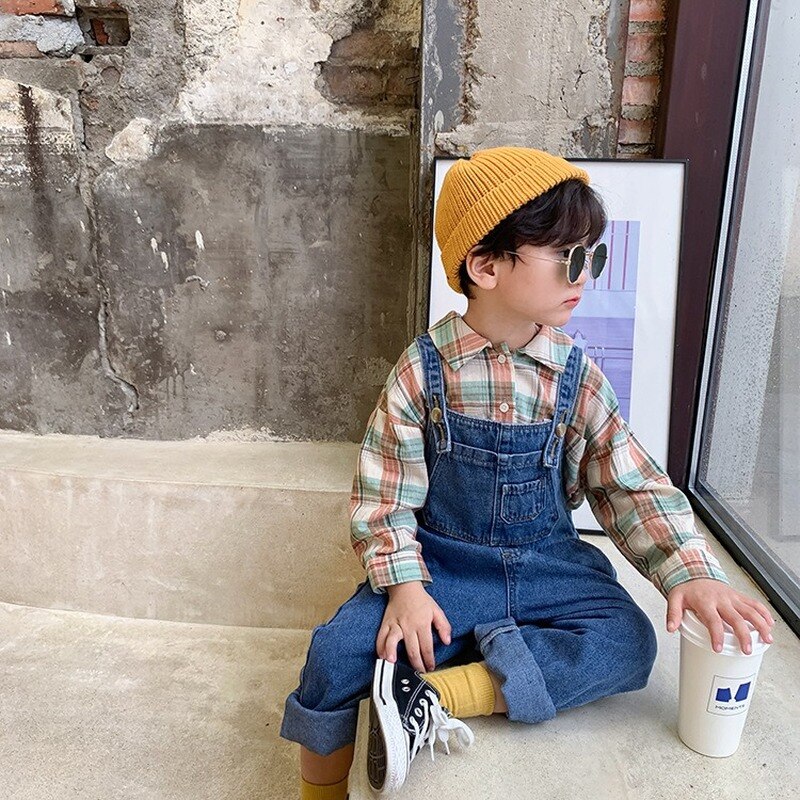 Tuta casual in denim per bambini primavera autunno bambini tasche larghe pagliaccetti