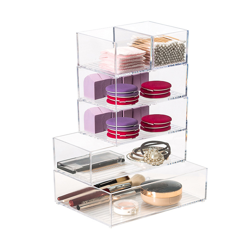 Organizador de acrílico transparente para maquillaje, caja de joyería con acabado de lápiz labial, caja de rejilla, tocador, caja de almacenamiento, cajón