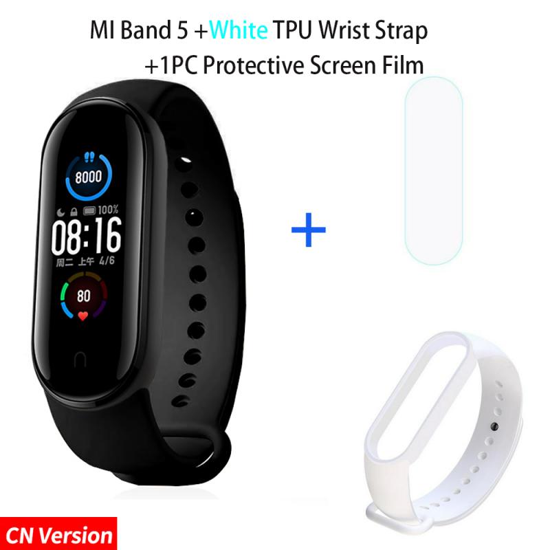 1.1" Original Xiaomi Mi Band 5 Smart Bracelet AMOLED Screen Miband 5 Smartband Fitness Traker Bluetooth Sport Smart Wristbands: CN Add White