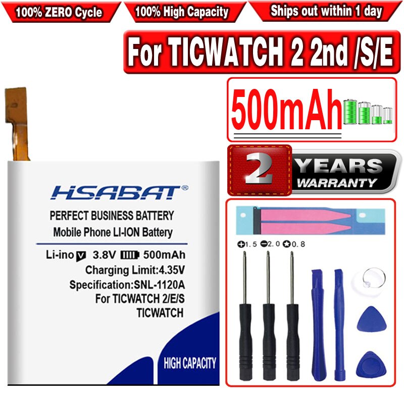 Hsabat 500Mah Batterij Voor Ticwatch 2 2nd Gen Voor Ticwatch E Voor Ticwatch S
