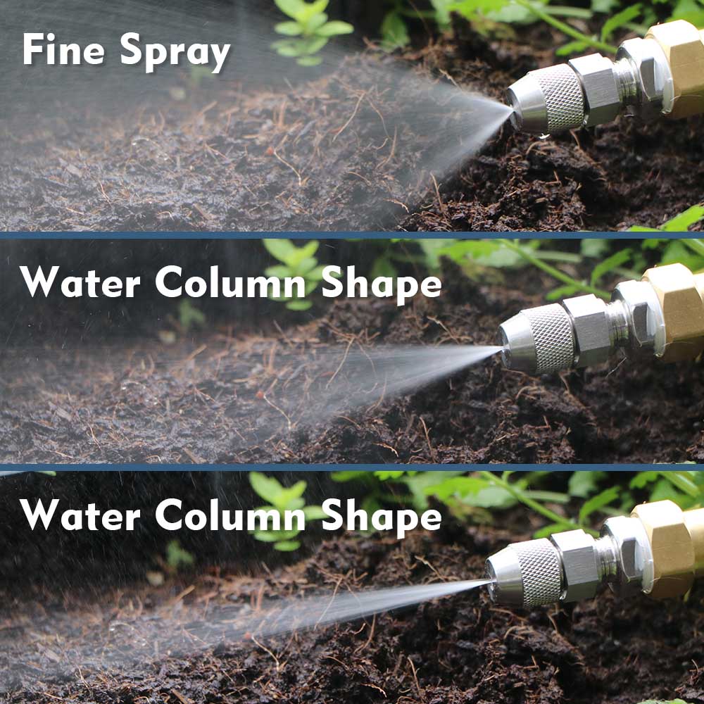 0,8–1,8 mm Nebeldüsen, verstellbares Zerstäubungssprüihr mit 1/4 Zoll 1/2 Zoll Edelstahl-Adapter, Gartenbewässerung, Kühlung, Bewässerung