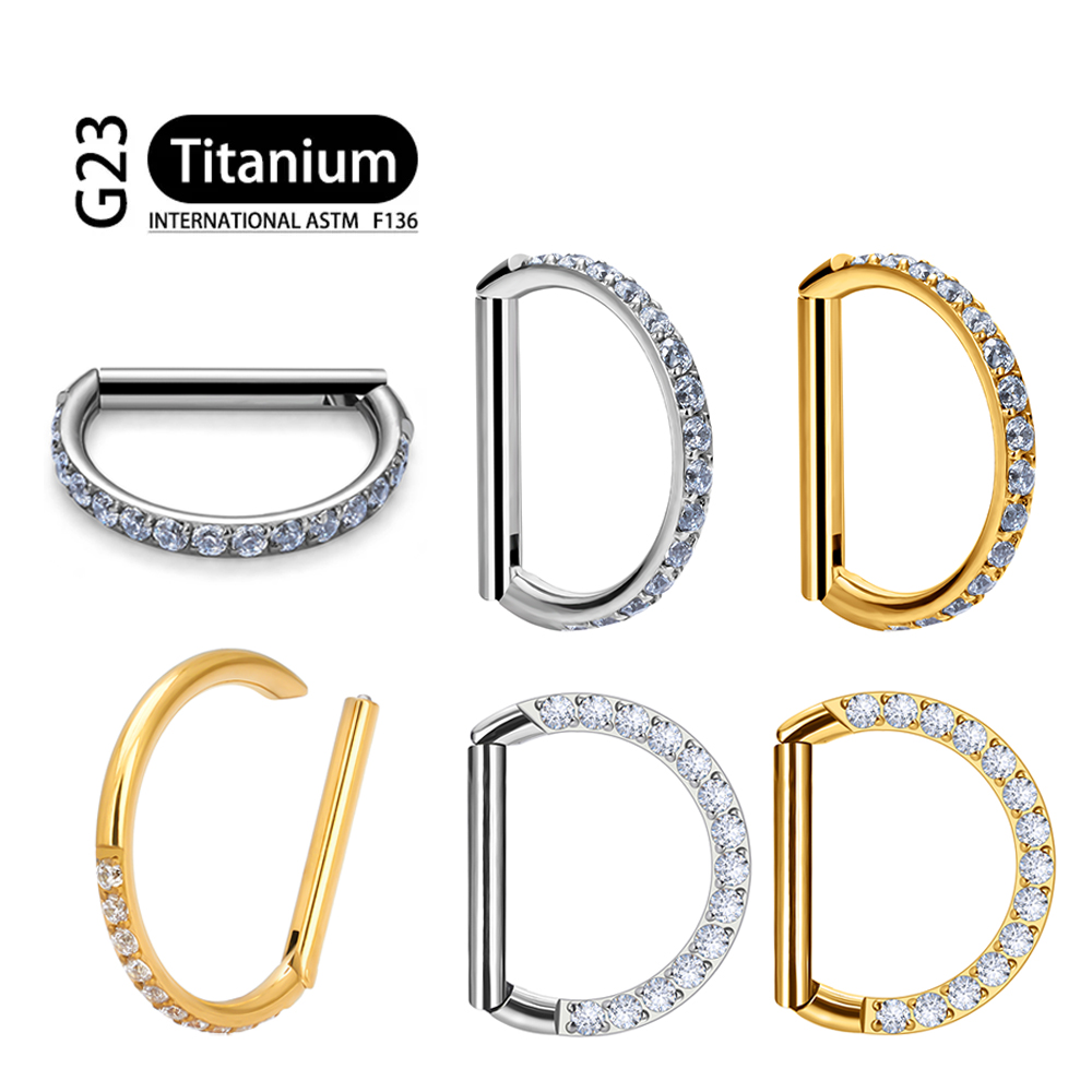 Astm f -136 titanium neusring, daith oorbel, hartvormige oorring, hoepel, kraakbeenring, tragusring, d-vormige helixring, scharnierende segmentring met heldere zirkonia.