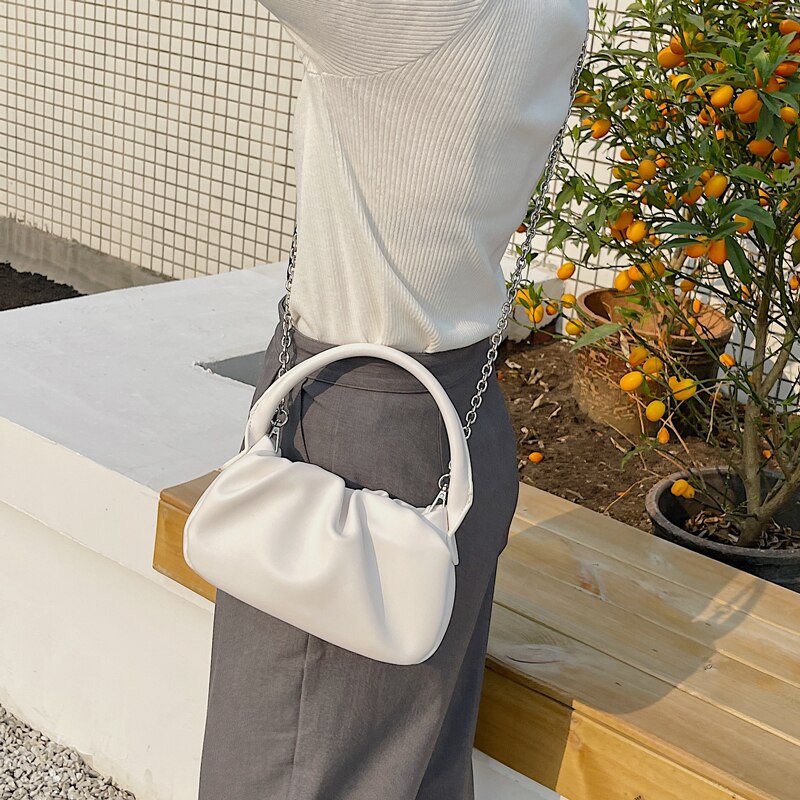 Women‘s Bags Female Small Plicated Handbags PU Leather Youth Shoulder Bag Ladies Chain Crossbody Phone Bag Whole: Beige