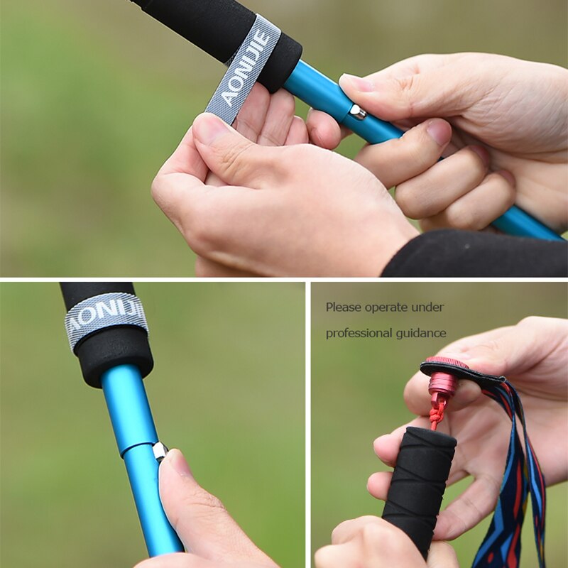 2PCS AONIJIE Light Weight Folding Collapsible Quick Lock Trekking Cane Pole Hiking Pole Clamp Trail Walking Stick Carbon Fiber