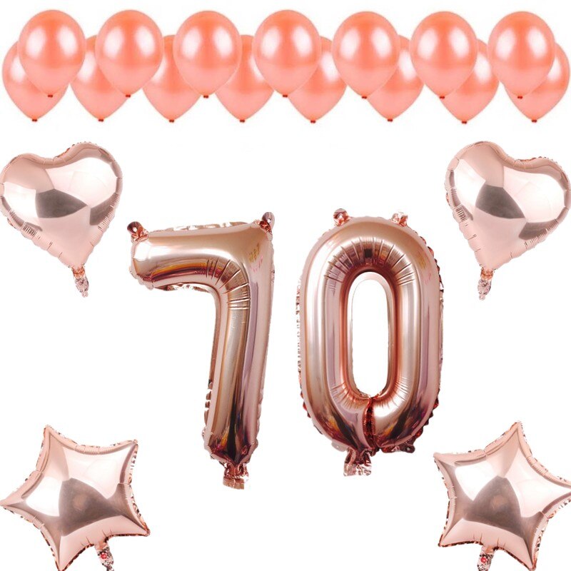 21pcs Rose Gold Number 10-90 Foil Balloons Star Heart Balloon Latex Ballon Set DIY Wedding Anniversary Birthday Party Decoration: set 70