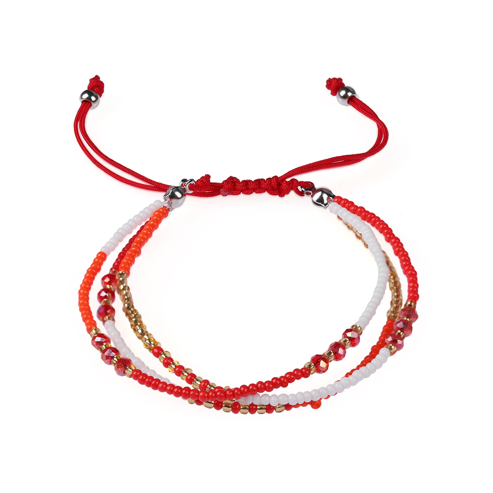 Multi-capa bohemio tejido a mano colorido tejido redondo con cuentas pulsera Retro arroz ajustable cuerda Ethnic Bracele