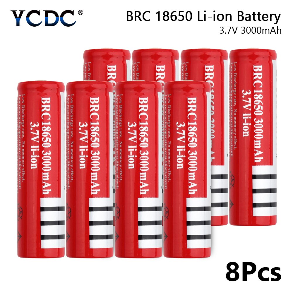 1/2/4/6/8pcs 18650 Lithium Battery 3.7 V Volt 3000mah BRC 18650 Rechargeable Battery Li-ion Lithium Battery For Power Bank Torch: 8 pieces