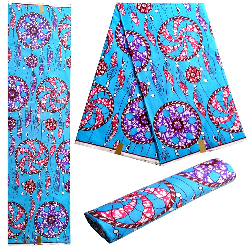 African Nigerian Wax Fabrics Ankara Polyester Print Sky-Blue Color Wax Fabric