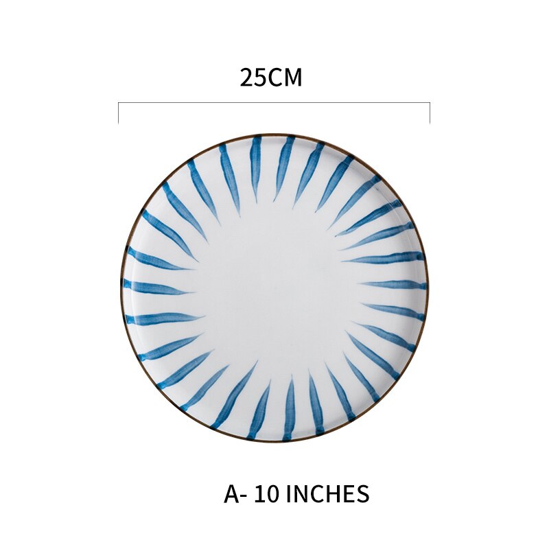RHE-platos de dibujo a mano de estilo japonés, juego de cerámica, plato redondo para carne, Pizza, utensilios de cocina, vajilla de porcelana para Sushi,: A-10 inch
