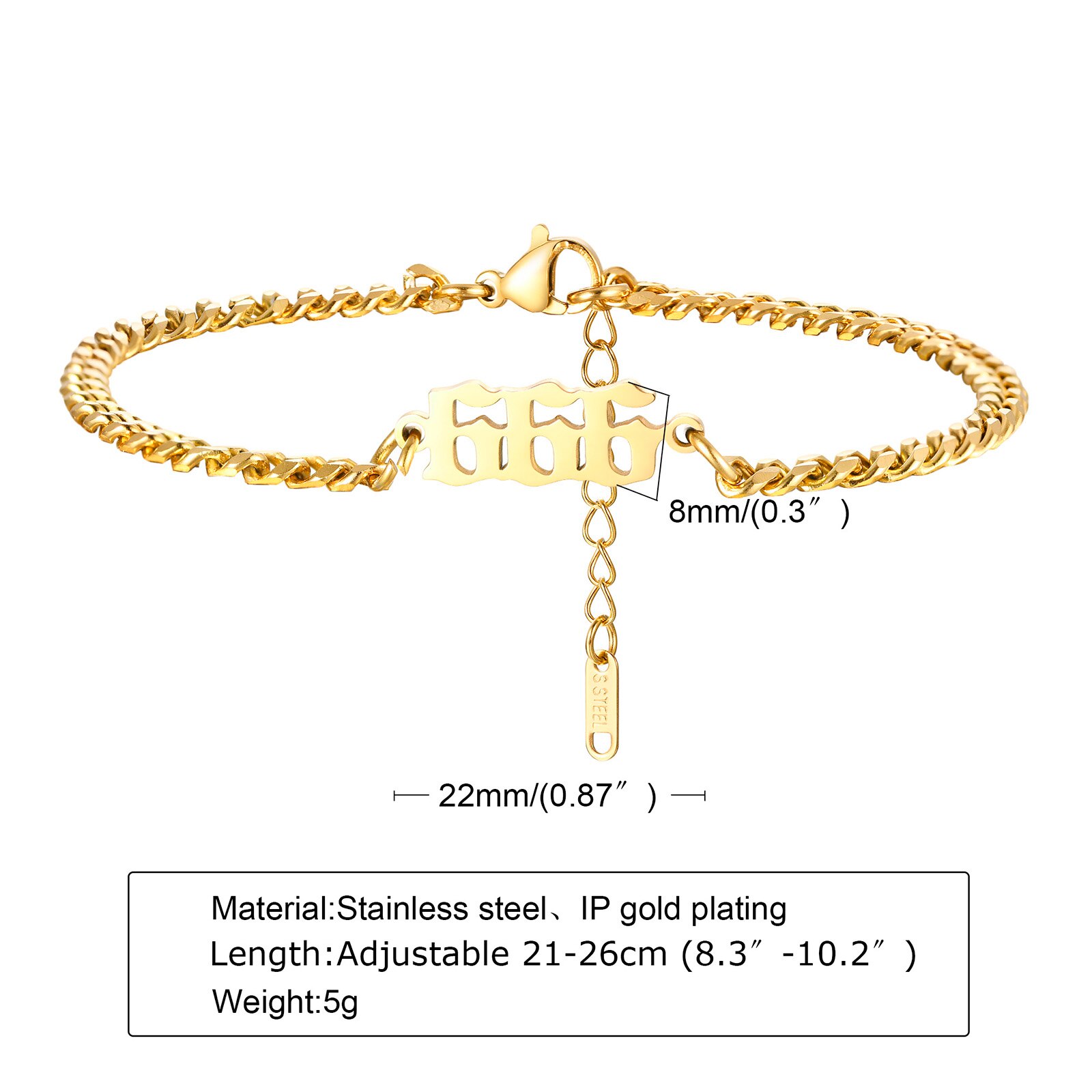 Angel Numbers, Angel Number Bracelet, Stainless Steel Angel Number Anklets, Angel Number: Bracelet 666