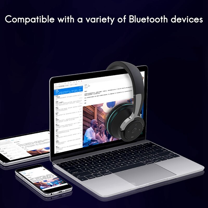 H2 Wireless Bluetooth Headset Colorful Lighting Game Foldable Headset Support Bluetooth/AUX Wired/Card Playback
