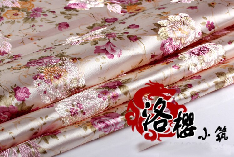 Hanfu baby kostume silke cos tøj vævet damask jacquard brokade stof pink pæon hvid