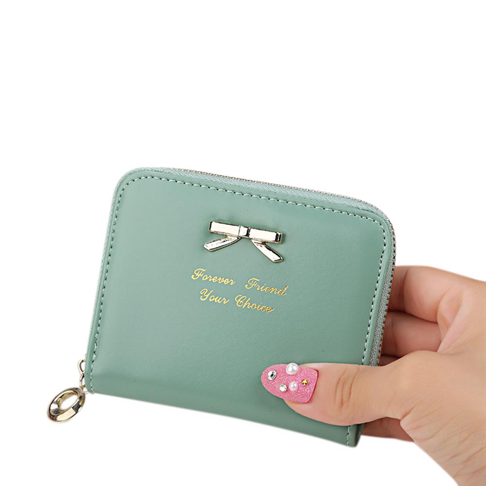 Carteras de Mujer Simple de estilo corto bolso de embrague Bowknot decoración cremallera bolso Delgado monedero de bolsillo tarjeteros ZK40: green
