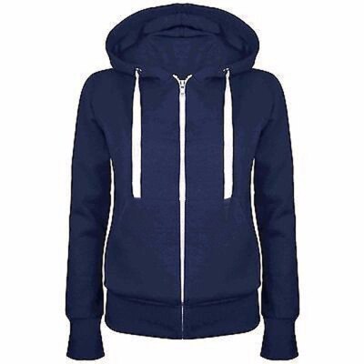 Sweat à capuche à manches longues pour femme, vêtement d'extérieur, avec fermeture éclair: dark blue / M