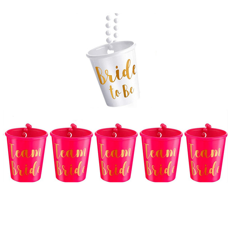 2-6pcs Team Bride To Be Wedding Decoration DIY Plastic Shot Glasses Necklace Bachelorette Party Decor Mariage Bridesmaid: 1white 5 rose red