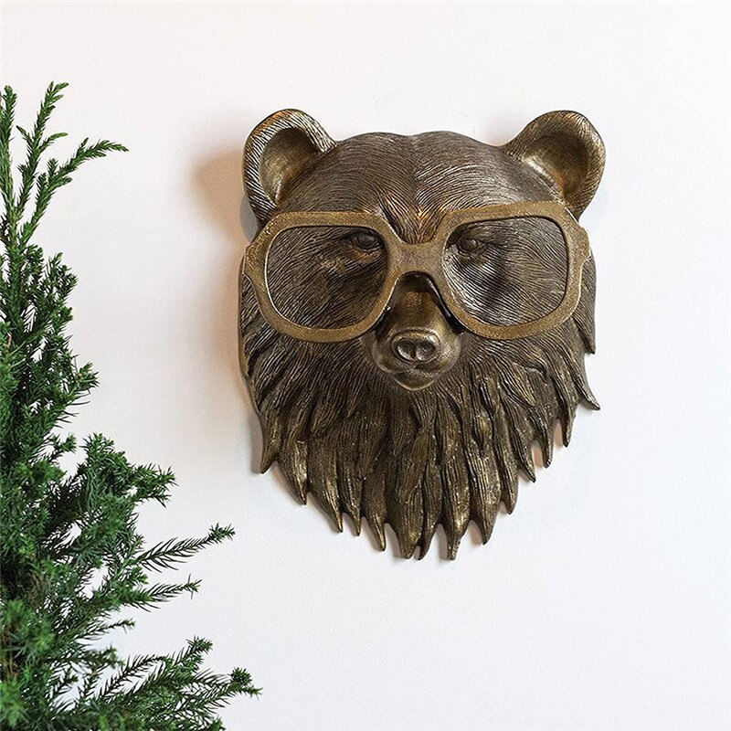 Pendentif mural en résine, tête de renard, lapin, cerf, souris, avec lunettes, Sculpture, , décoration murale pour la maison