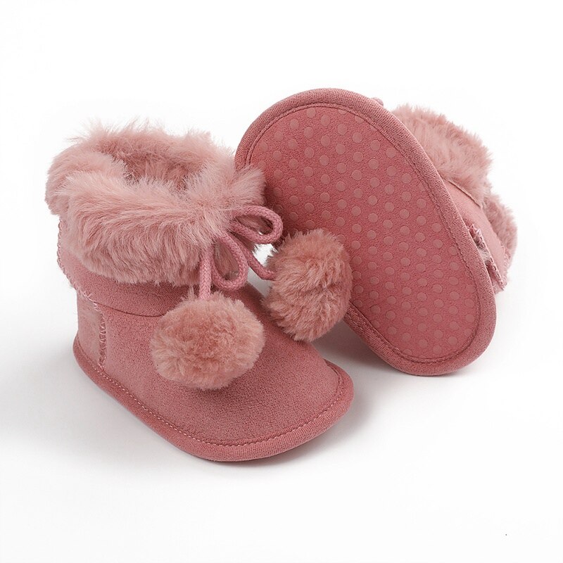 Novo outono botas de inverno do bebê meninos da menina do inverno sapatos quentes da moda sólida da criança bolas fuzzy primeiros caminhantes sapatos do miúdo 0-18m