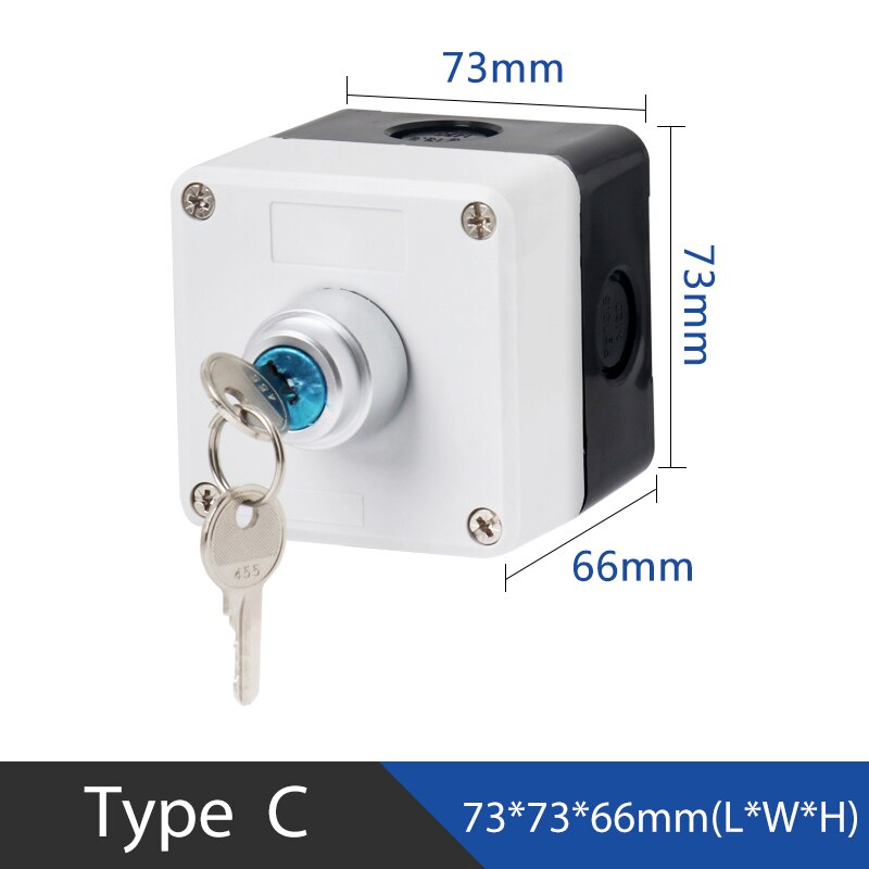 DIY 1P 5A Elevator Power Start Push Button Switch Control Box Emergency Stop IP65 Waterproof Indicator Light: C