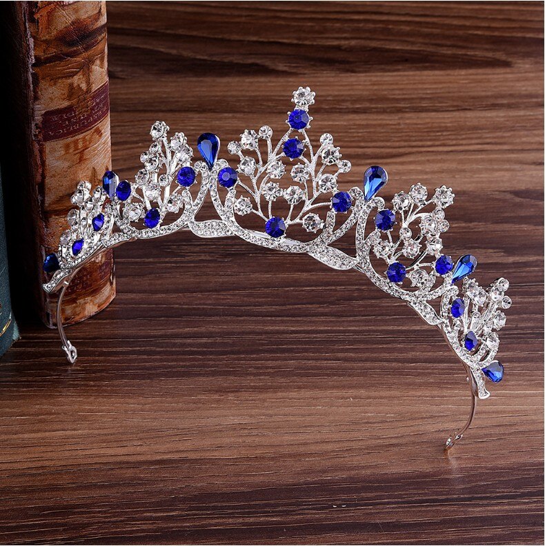 Blau verrotten Grün Hochzeit Haar Zubehör Kristall Tiara Für Bräute Krone Kopf Stück Braut Haar Zubehör Kronen Königin Diadem
