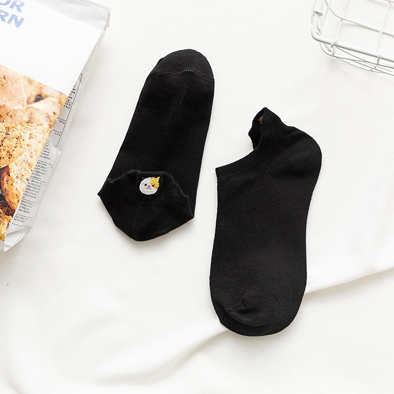 Kawaii Bestickt Katze fuchs Frauen Socken Glücklich Knöchel Lustige Socken Frauen Baumwolle Sommer 1 Paar Süssigkeit Farbe: 1