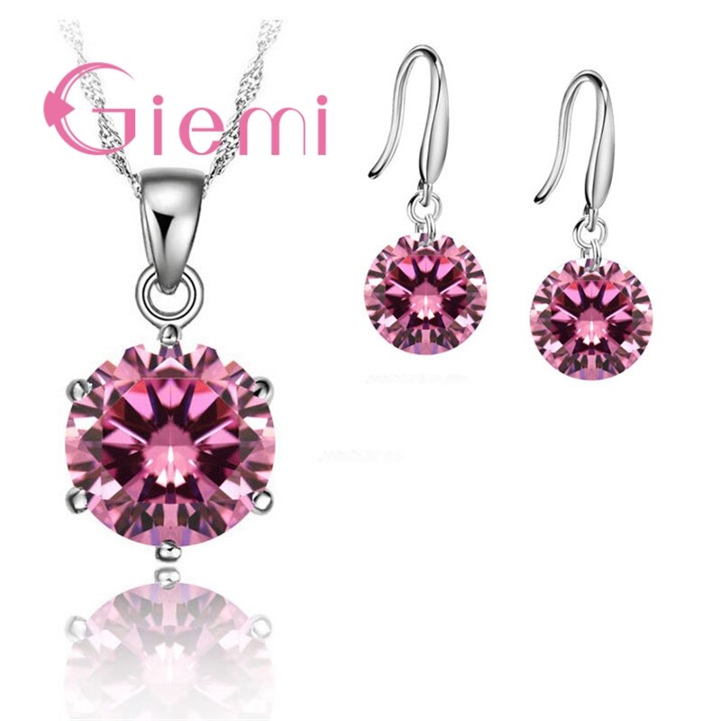 Delicate Ronde Crystal Ketting Oorbellen Voor Moeder Vrouwen Verjaardag Cadeau Sieraden Set 925 Sterling Zilver