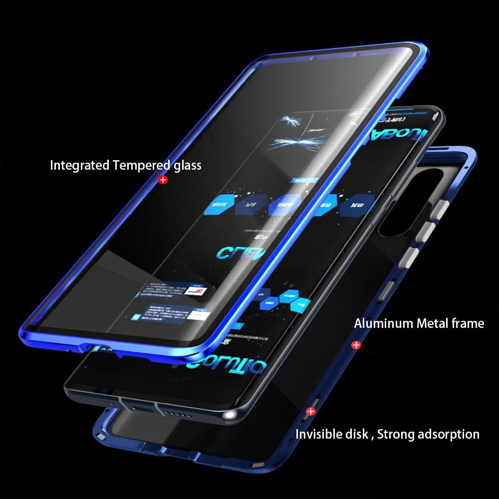 Magnetic Absorption Metal Flip Case for Huawei P30 P30Lite P30Pro Cover Double Sided Tempered Glass for Huawei P30 Pro Case