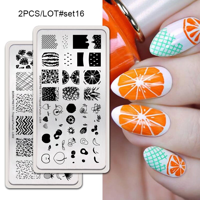 GEBOREN ZIEMLICH 2Pcs Nagel Stanzen Platten Set Rechteck Blume Geometrische Muster Nail art Bild Stempel Vorlage DIY Maniküre: 2Pcs-Set16