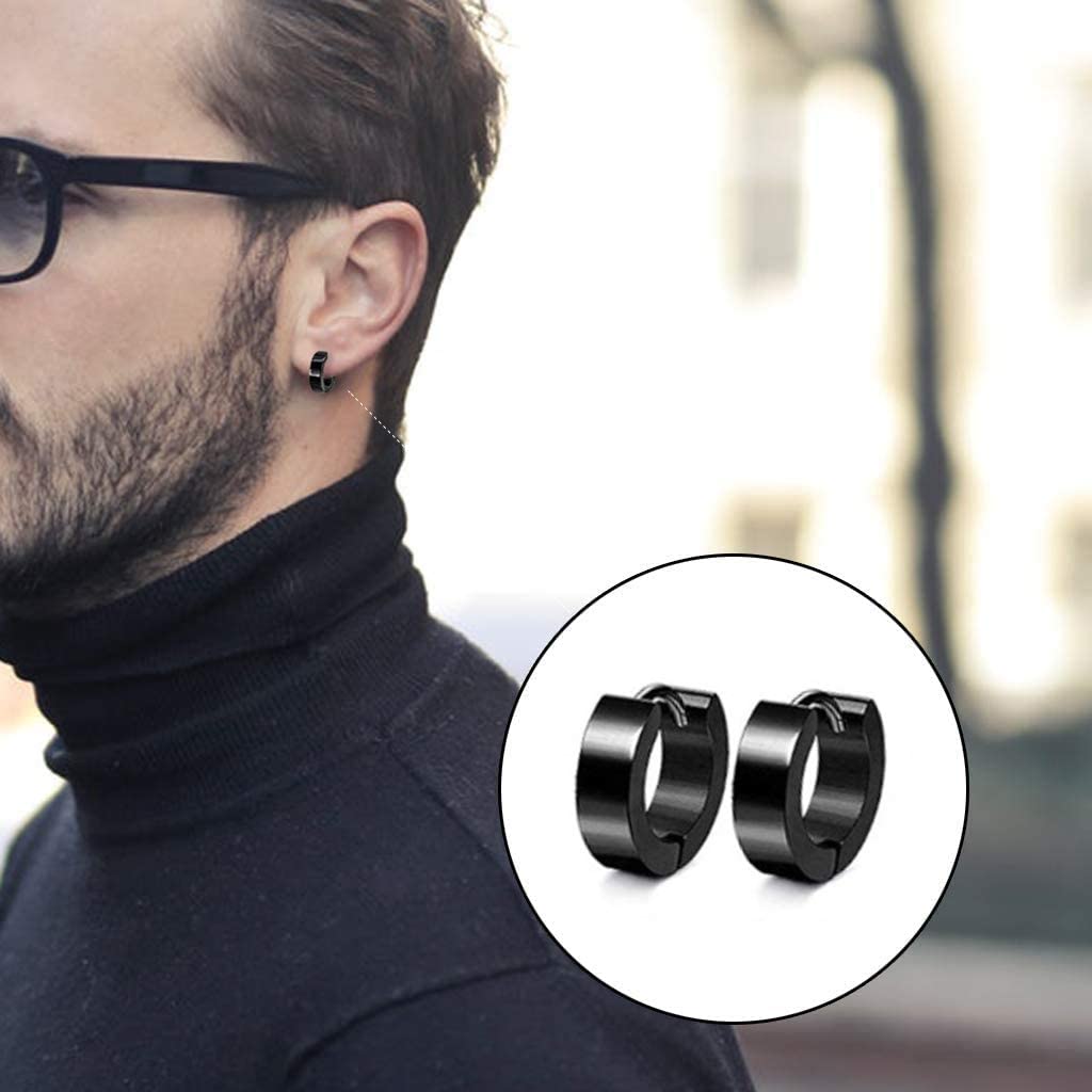 Lvcky 8 paar hypoallergene oorbellen van roestvrij staal met kleine piercings voor mannen en vrouwen, zwart zilverkleurig (zwart)