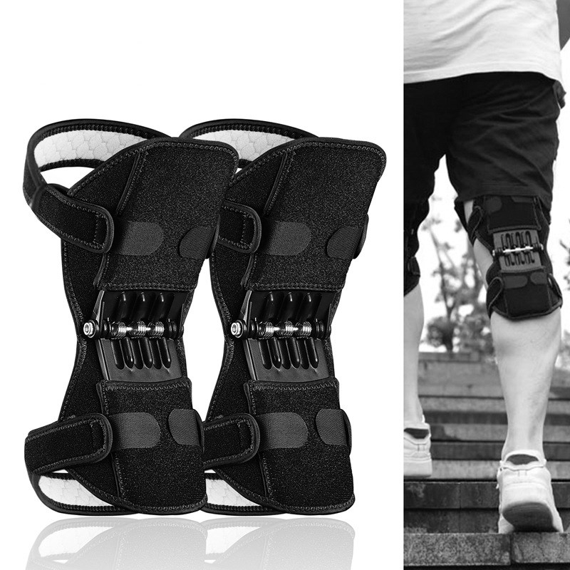 Stabilisateur genou Booster Joint soutien genouillères respirant escalade Pad soutien genouillères puissant rebond extérieur jambe protecteur: 2PCS-Black