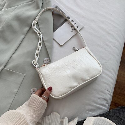 Candy Color Chain Small PU Leather Shoulder Bags For Women Crocodile Pattern Handbags Female Hand Bag: Beige