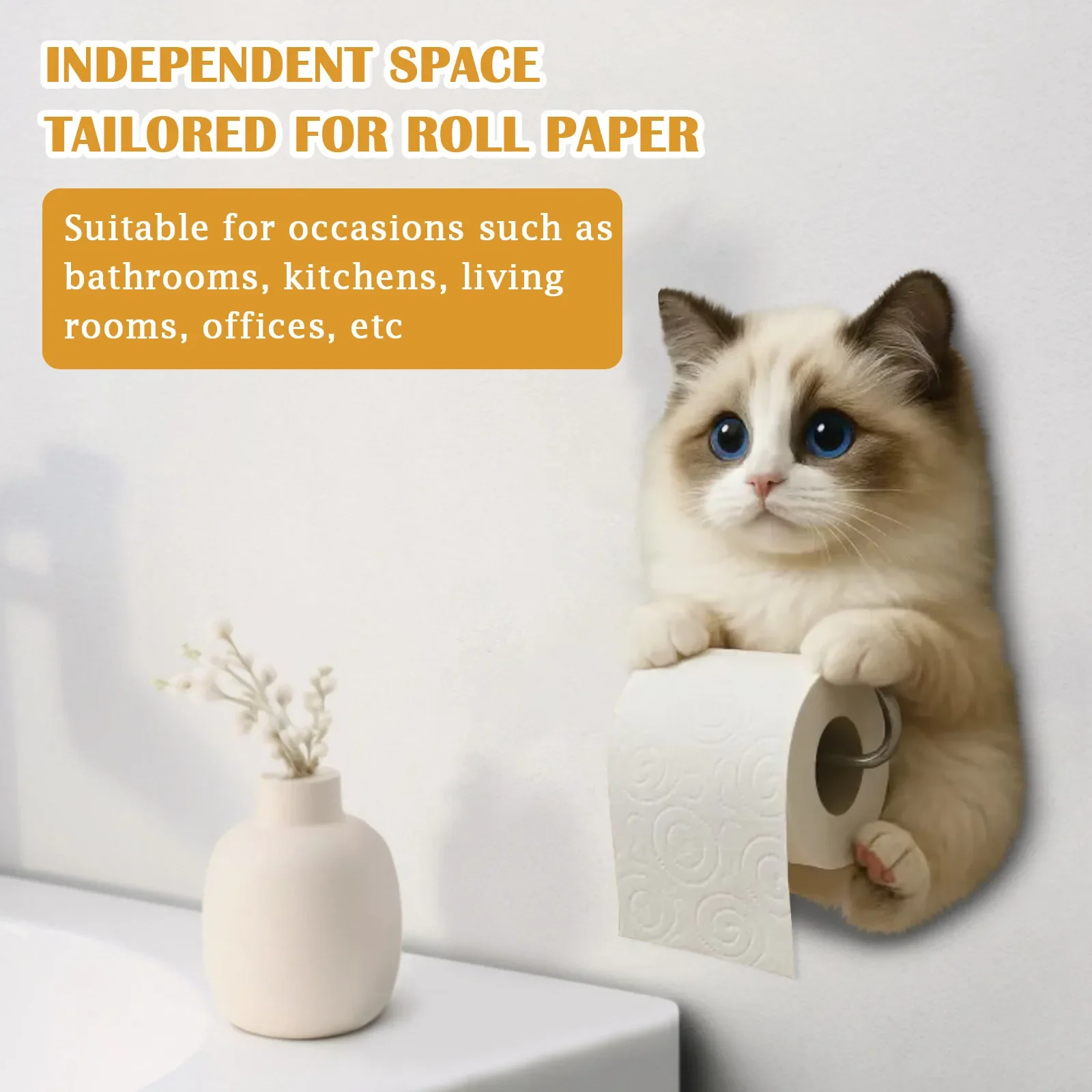 1pc Fun Cat Paper Towel Holder,Bathroom Kitchen Decoration, Funny Wall-mounted Toilet Paper Storage Rack