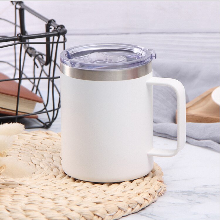 12/14oz Simple American Stainless Steel Coffee Cup Solid Color Double-layer Office Insulation Mug: 12oz / White