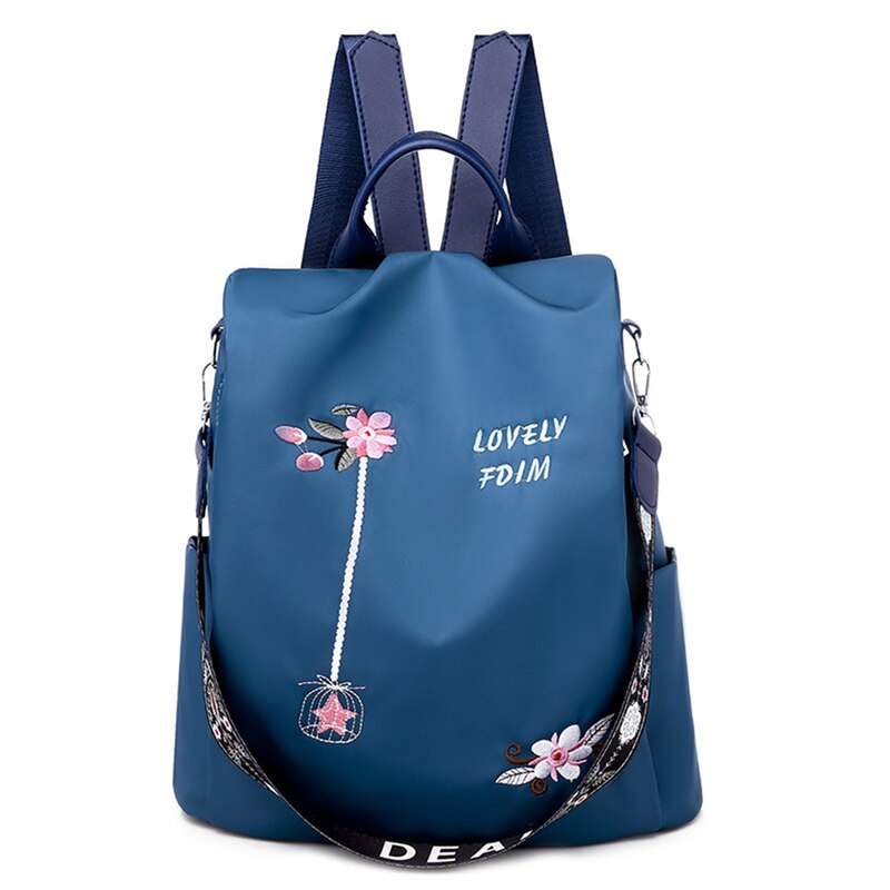 Oxford Vrouwen Rugzak Elegante Bloemen Borduren Schooltassen Waterdicht Vrouwelijke Rugzakken Tienermeisjes: Blue