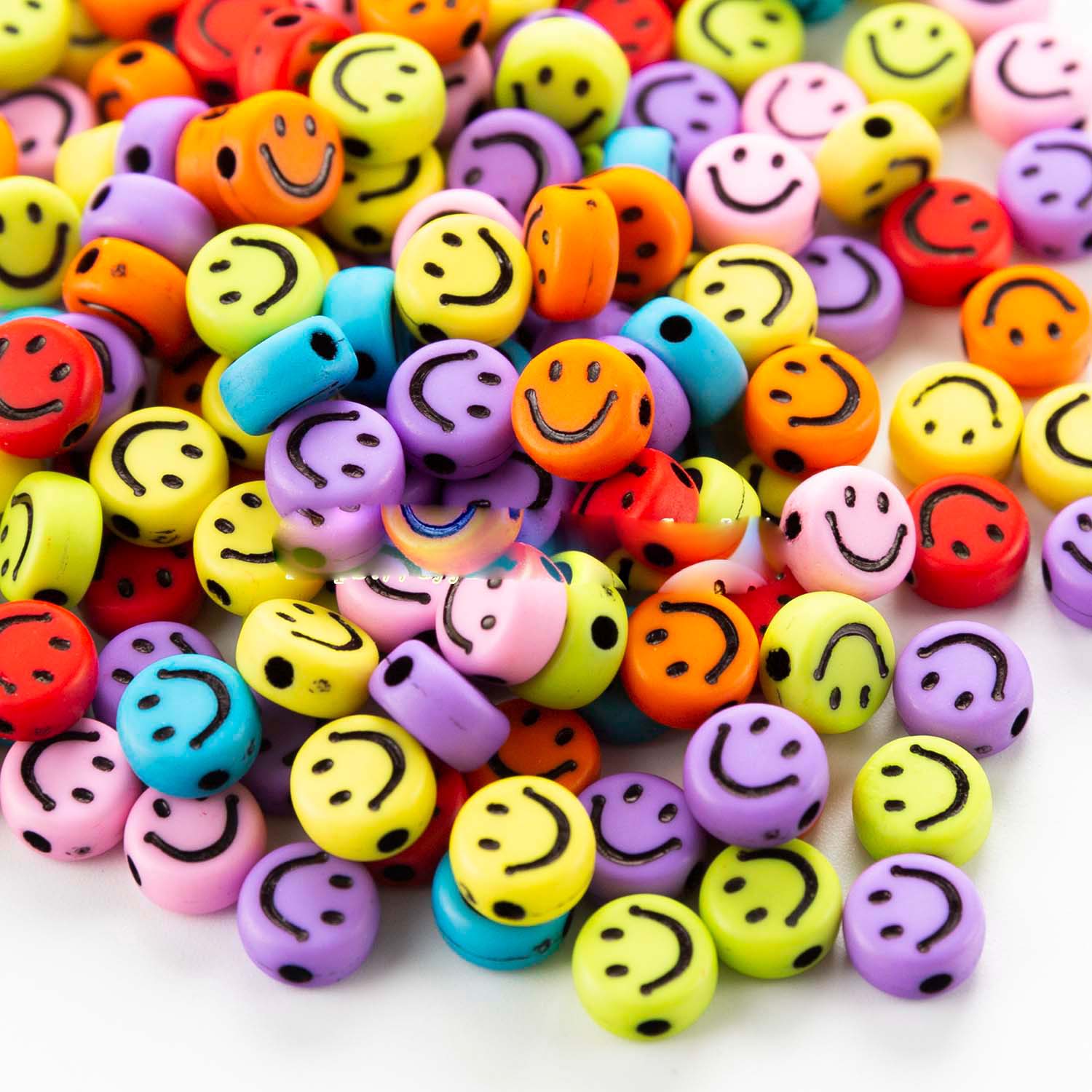 100 Stück 7 x 4 mm bunte lächelnde Gesicht Buchstaben Acryl verlieren Distanzperlen für Schmuckherstellung DIY Armbinde Zubehör: Schwarz