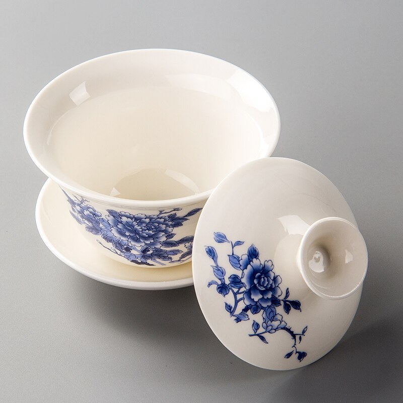 Gaiwan te kop terine tekande kinesisk traditionel kungfu tekande keramisk tekop kop porcelæn sancai kop tekop sæt  d002
