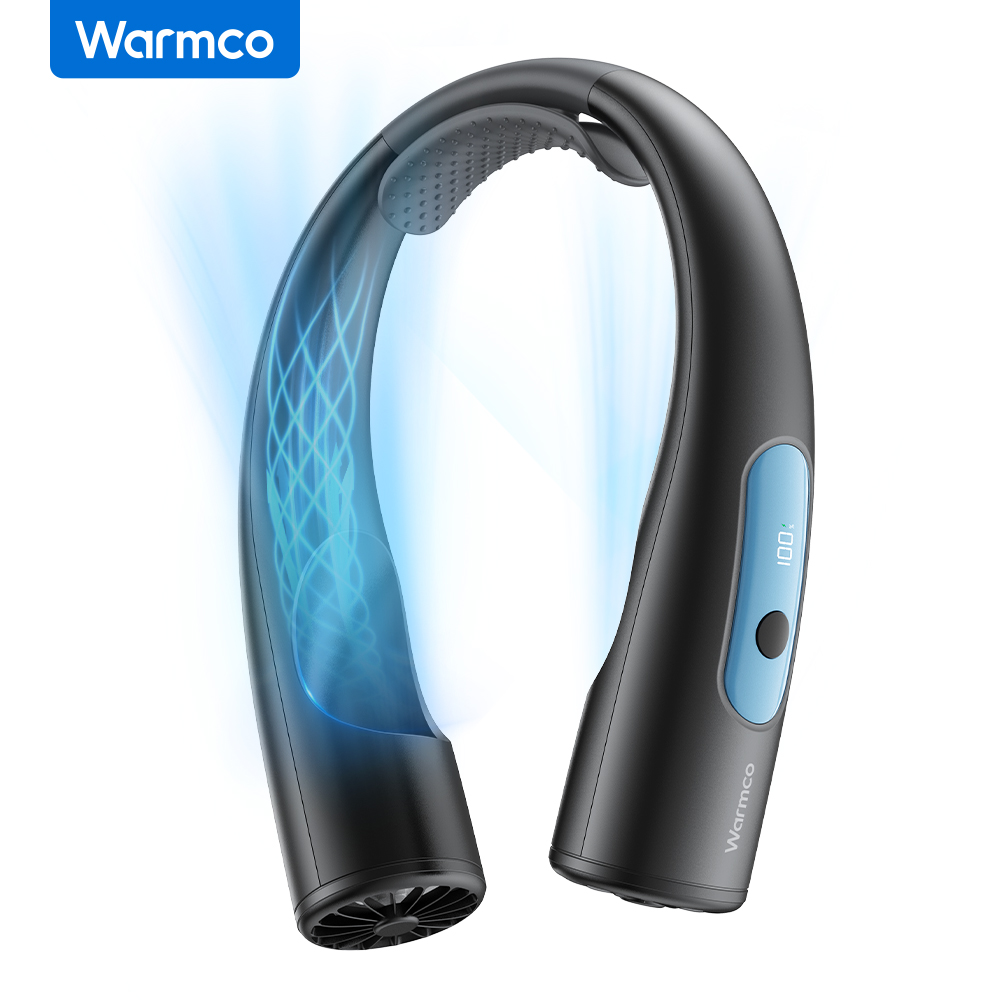 Warmco 10000 mAh tragbarer Nackenventilator, wiederaufladbarer persönlicher Ventilator mit 4 Geschwindigkeiten, 360 ° Kühlender tragbarer 24-Stunden-Laufzeitventilator für Büro- und Reisegeschenke: Schwarz