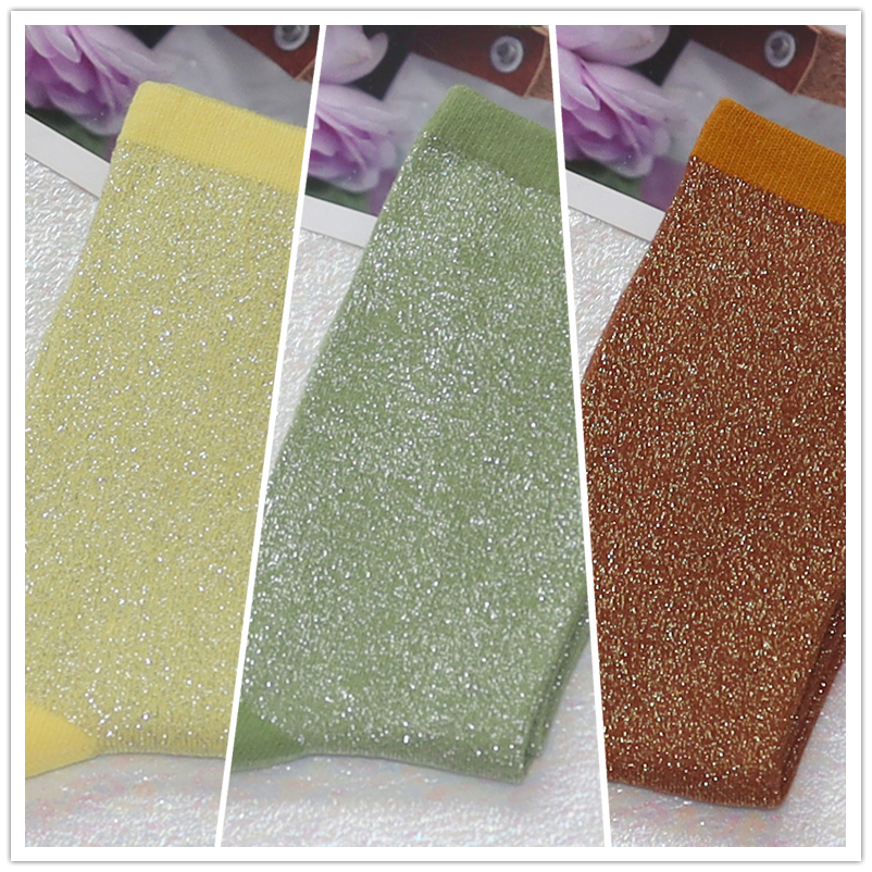 Calcetines de filigrana de para mujer, medias con purpurina, estilo coreano, color caramelo, primavera y otoño, Sexy, 3 pares: Naranja