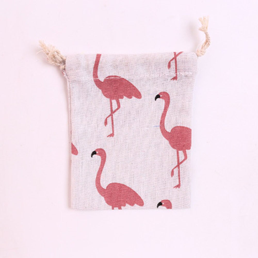 Håndlavet bomuld linned opbevaring pakke taske snor taske lille mønt pung rejse kvinder lille stof taske rejsetilbehør: Flamingo / L