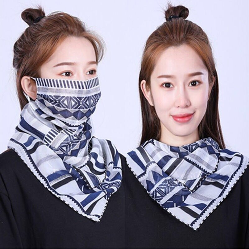 Frauen Chiffon Maske Schal Gesicht wickelt Blumen- drucken Dame Seide Hals Schals Foulard Bandana Sommer Sonne Masken Anti-staub schützen: 6