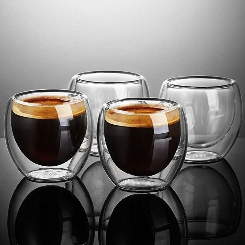 Set  of 4 espressokoppar café latte koppar cappuccino koppar tekoppar 80 milliliter /2. 7 uns dubbelväggiga espressoglas