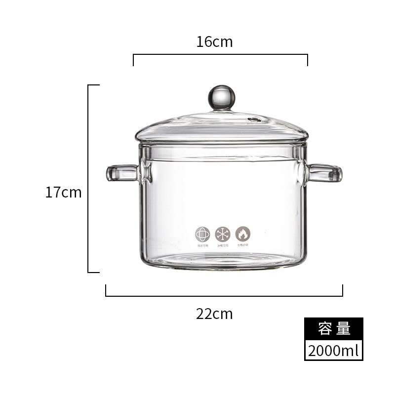 Pentola per zuppa di cottura in vetro con coperchio impostato di pentole da cucina giapponese padella antiaderente pentola calda resistente al calore per uso domestico trasparente: doppio maniglia 16 cm