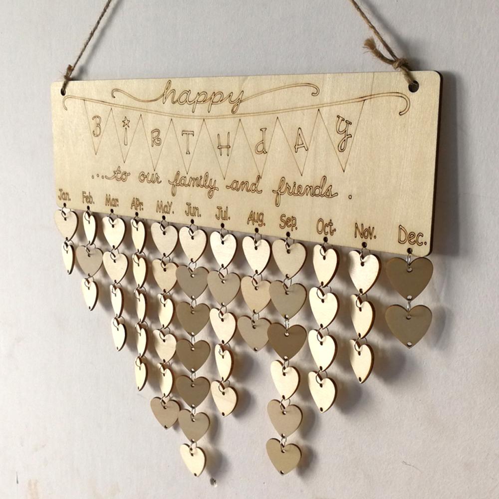 Happy Birthday Reminder Calendar Wooden Board DIY Crafts Plaque Wall Hanging Home Decoration Favor Family Mom Dad Friends