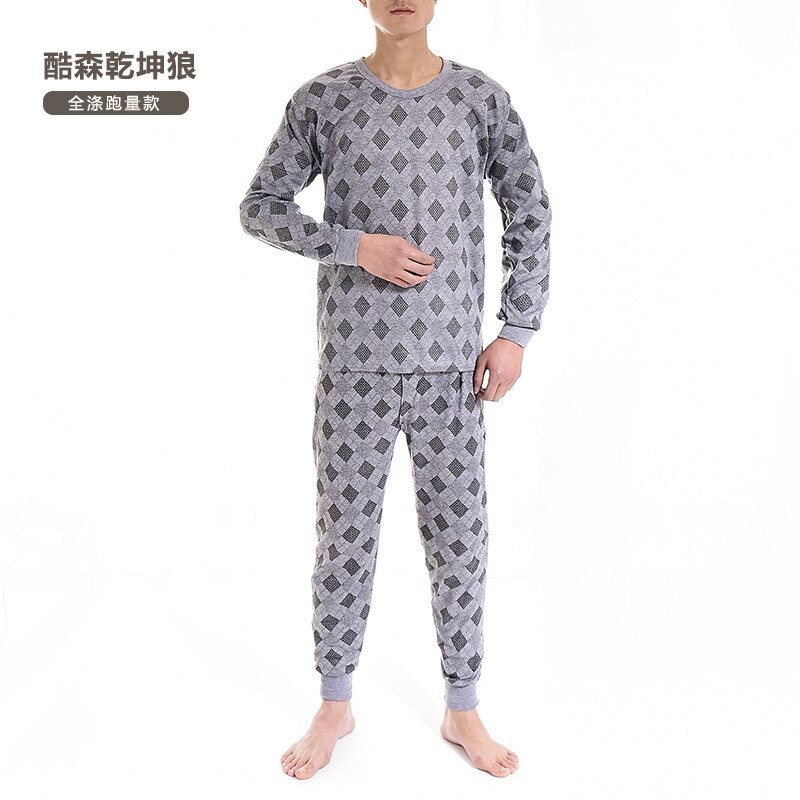 Men's Autumn Clothing and Trousers Set Polyester Special Middle-aged and Elderly Stalls Printed Underwear Pijama Thermal