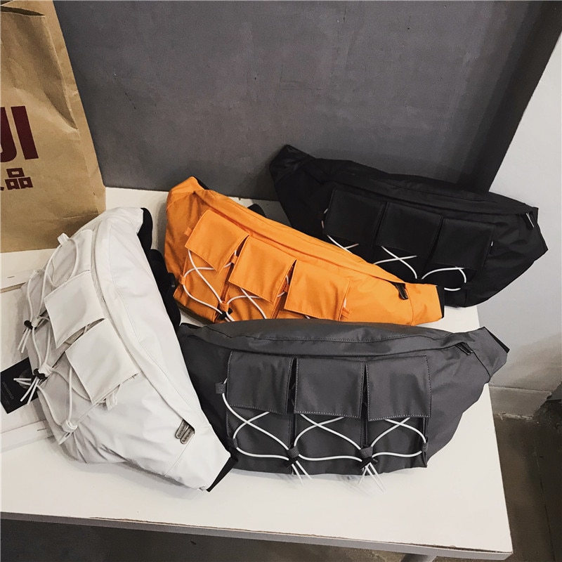 Pochete, bolsa de cintura grande, streetwear, de lona, pacote de peito, moda, hip hop, bolsa transversal de peito, para mensageiro homens