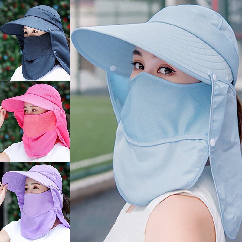 Gorra con protección solar para mujer, gorros de sol anchos a la , protección de rostro Cuello, gorros plegables para playa, protección Uv, conducción al aire libre