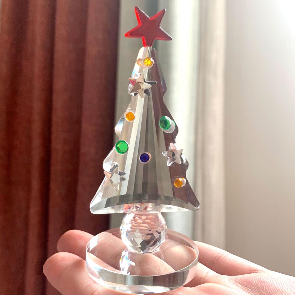 CRYSTAL CHRISTMAS TREE MINIATURE FIGURINES GLASS CHRISTMAS TREE ORNAMENTS CHRISTMAS CRYSTAL CRAFTS HOME DECORATION: Light Grey